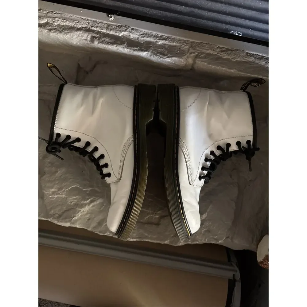 Dr. Martens Dr Quad Jadon Women's White Leather Platform Lace Up Boots 3 UK 5 US